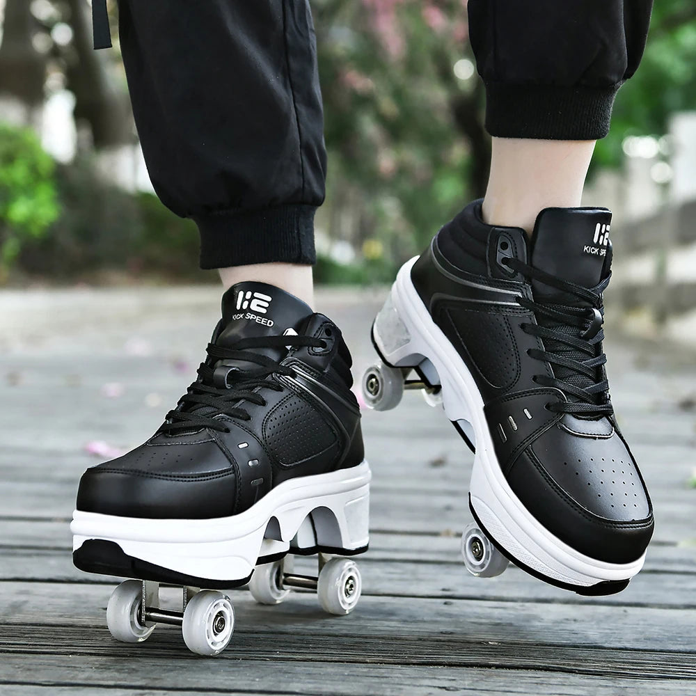 Unisex Four-Wheel Roller Skate Shoes Casual Deformation Parkour Sneakers Kids Skates Stage personalized Sport Roller Skate Shoes