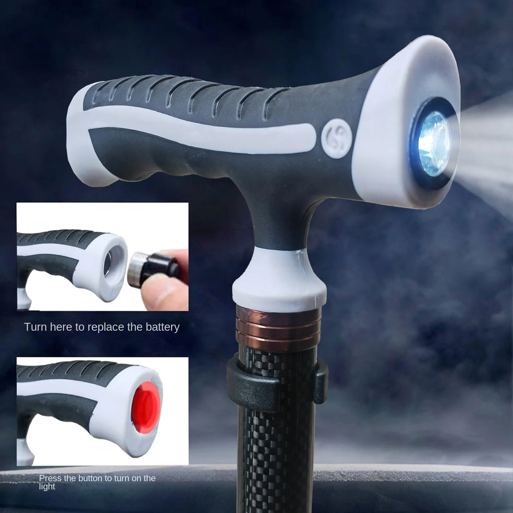 Carbon Fiber crutches for Walking Stick with Light Elderly Hiking Cane Night Lighting Stretchable cane with lamp for Walking Saf