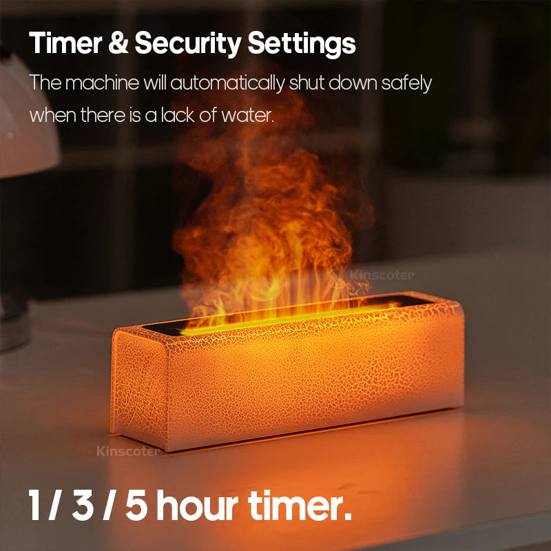 KINSCOTER Realistic Colorful Flame Aromatherapy Diffuser Aroma Essential Oil 150ml USB Air Humidifie Purifier Air Freshener