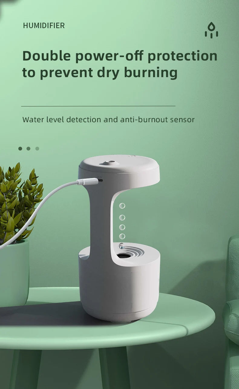 DIVEDEER Humidifier Home Office Desktop Water Replenishment Device Creative Backflow Anti gravity Water Drop Humidifier