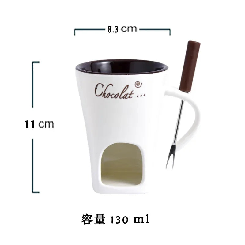 Ceramic Chocolate Hot Pot Cup, Gourmet Cheese Creative Coffee MUG Swiss Ice cream Christmas Party With Fork