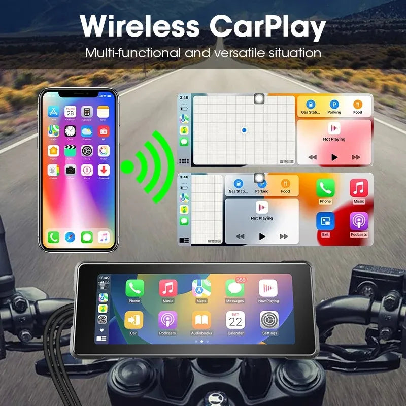 Srnubi 7 Inch Motorcycle Portable Navigation GPS Wireless Carplay Android Auto IP67 Waterproof Motorcycle Touch Screen Display