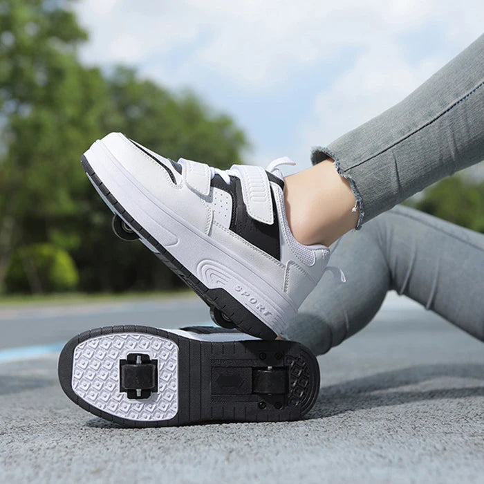 Kid Deform Roller Skate Shoes With 2/4 Wheels Runaway Parkour Deformation 4-Wheel Skates Sneakers For Women Men Youth Adult Gift