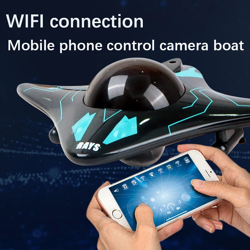 RC Boat Submarine with Camera Underwater 6CH Remote Control Wifi FPV Remote Control Boats Radio Control Toys - Kid Gifts
