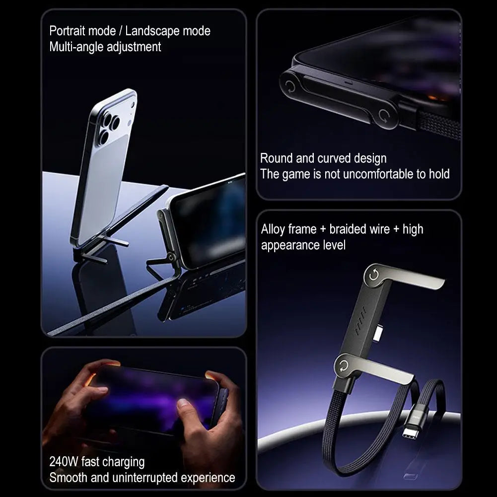 240/65w Fast Charging Foldable Bracket Data Cable 2-in-1 Data Wire Foldable Phone Tablet Stand Type-C to Type-C /USB-A to Type-C