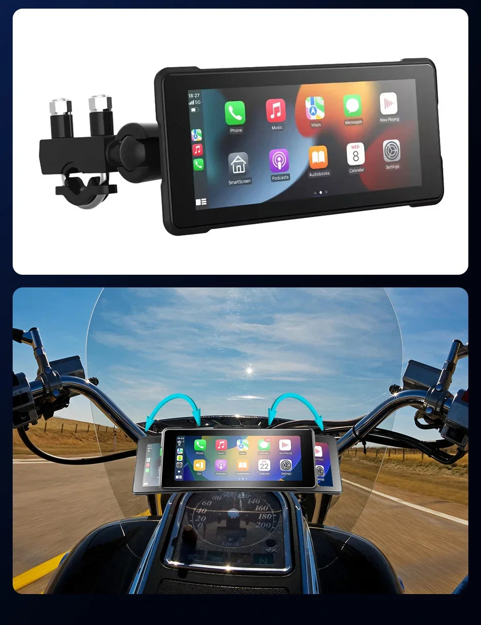 Srnubi 7 Inch Motorcycle Portable Navigation GPS Wireless Carplay Android Auto IP67 Waterproof Motorcycle Touch Screen Display