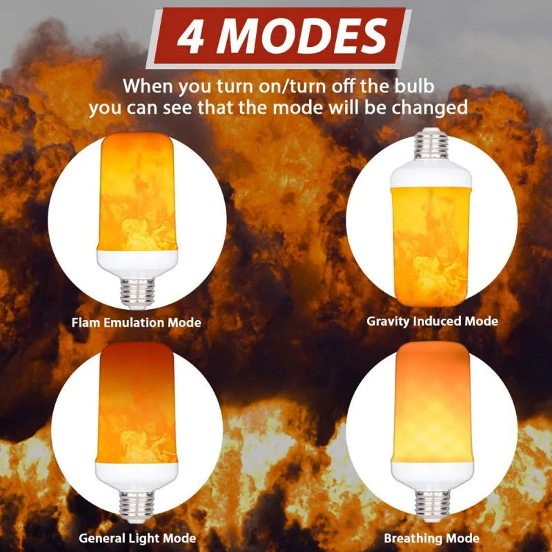 LED E27 Flame Bulb Fire E14 lamp Corn Bulb 4 Modes Party LED Light Dynamic Flame Effect 85v-265v for Home Lighting
