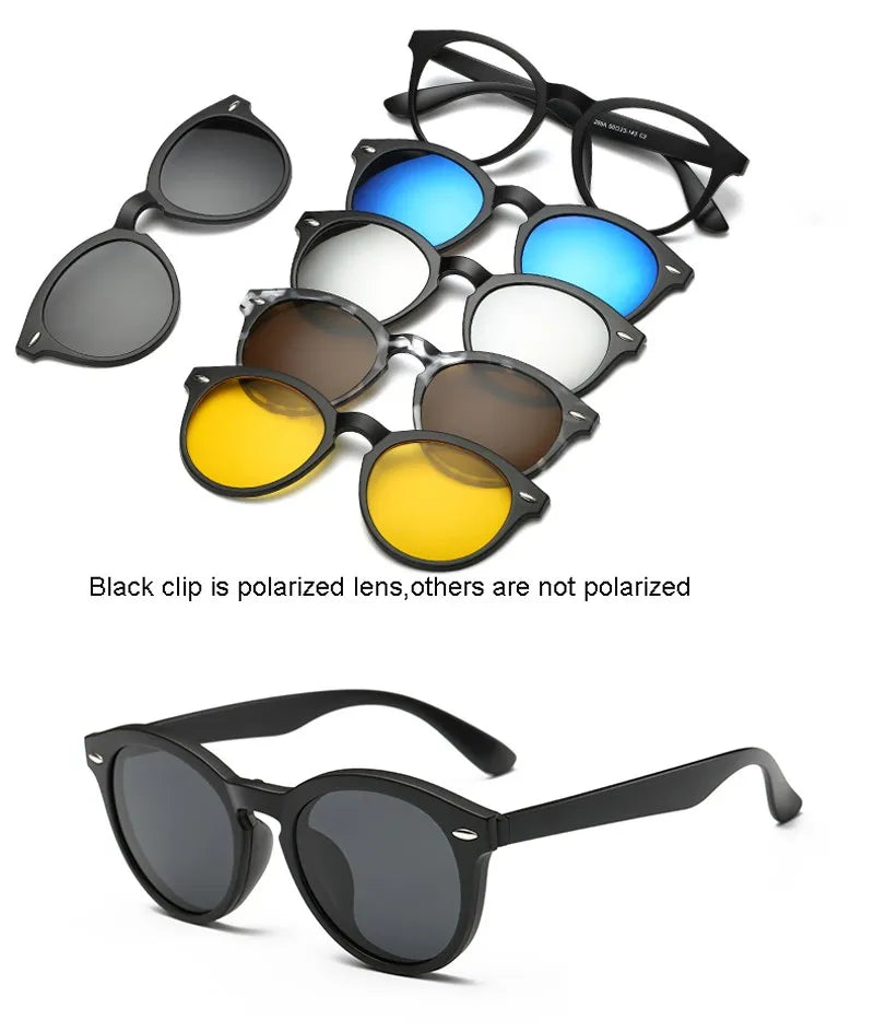 HJYFINO 5 lenes Magnet Sunglasses Clip Mirrored Clip on Sunglasses clip on glasses Polarization Clip Custom Prescription Myopia