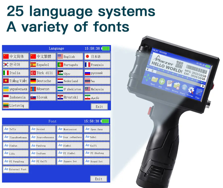 Phezer P15 QR Bar Batch Code Date Number Logo Expiry Date Label Printer 12.7mm Handheld Inkjet Printer 28 Languages Portable