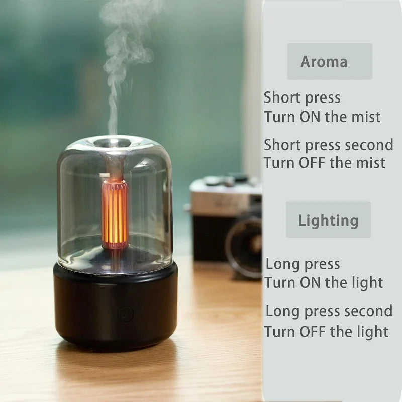 120ml Aromatherapy Humidifier Ultrasonic Humidifier with Creative Candlelight Design USB Air Humidifier for Sleep Aid Home Decor