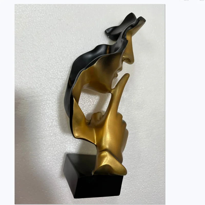 Accessories for home decoration silence is Gold statue for decoration statue of human face sculpture abstract African decoration