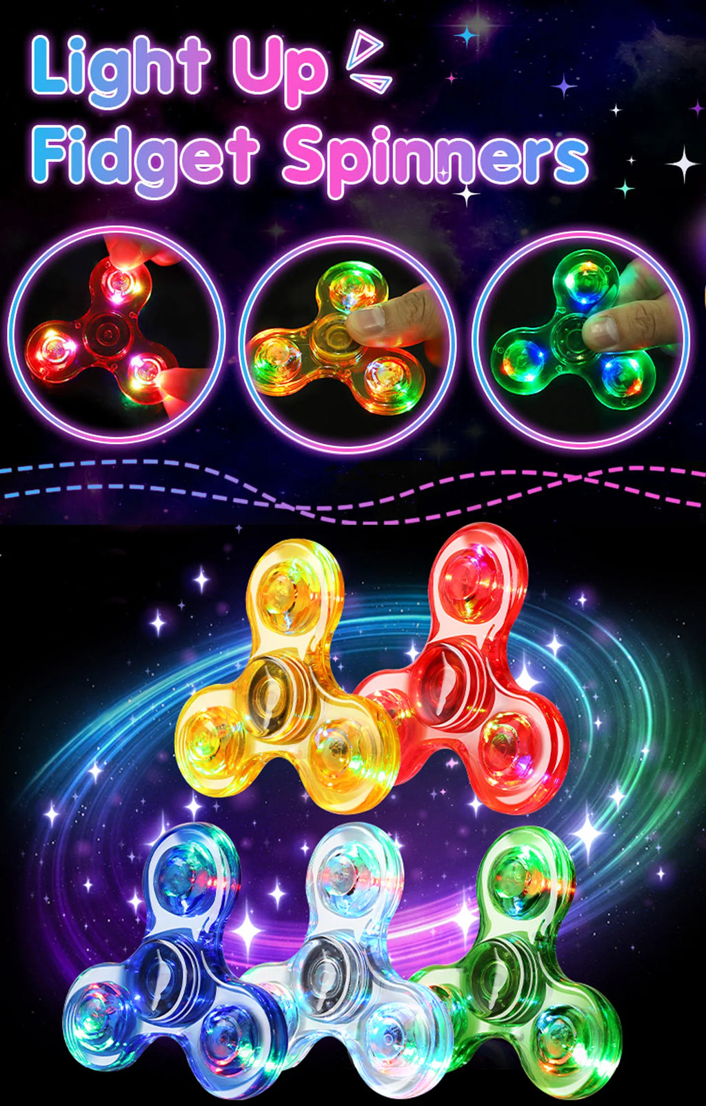 LED Light Fidget Spinner Finger Toy Hand Spinner Glow in Dark Stress Reduction and Anxiety Relief for Children