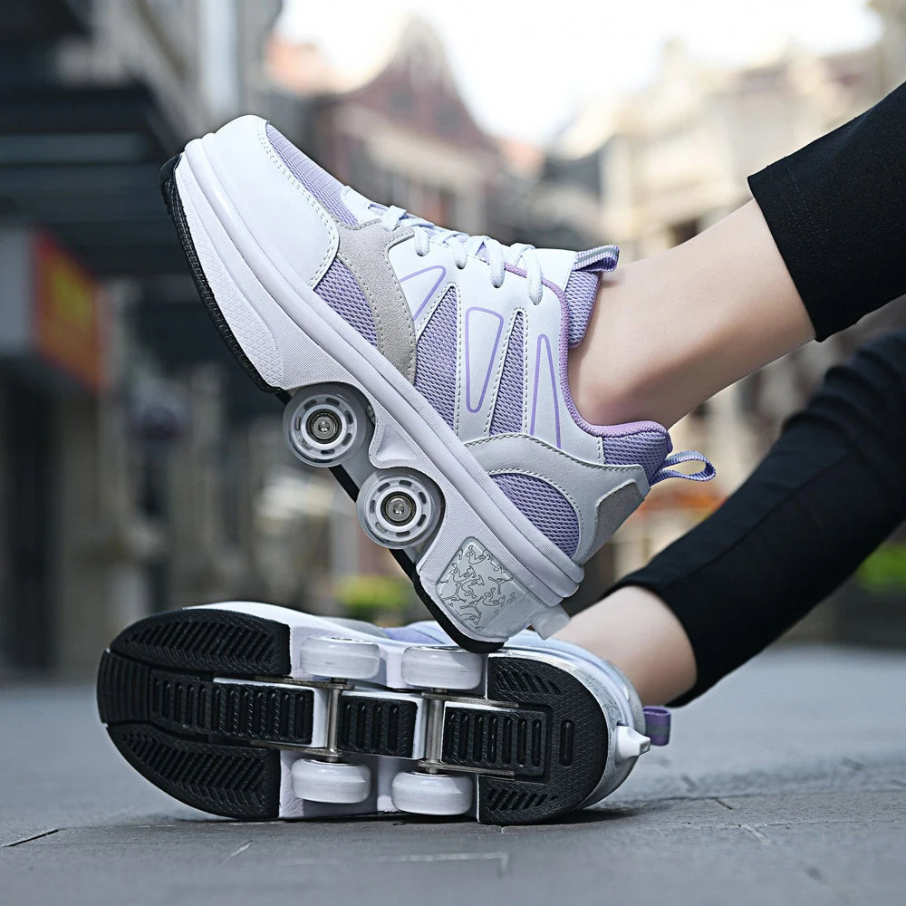 Unisex Four-Wheel Roller Skate Shoes Casual Deformation Parkour Sneakers Kids Skates Stage personalized Sport Roller Skate Shoes
