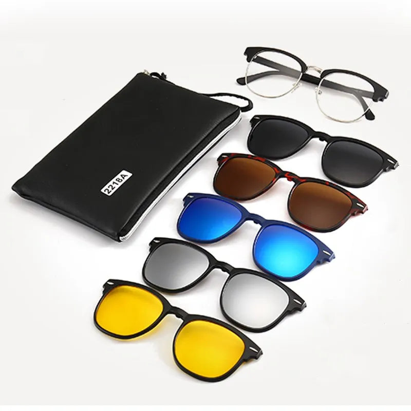 HJYFINO 5 lenes Magnet Sunglasses Clip Mirrored Clip on Sunglasses clip on glasses Polarization Clip Custom Prescription Myopia