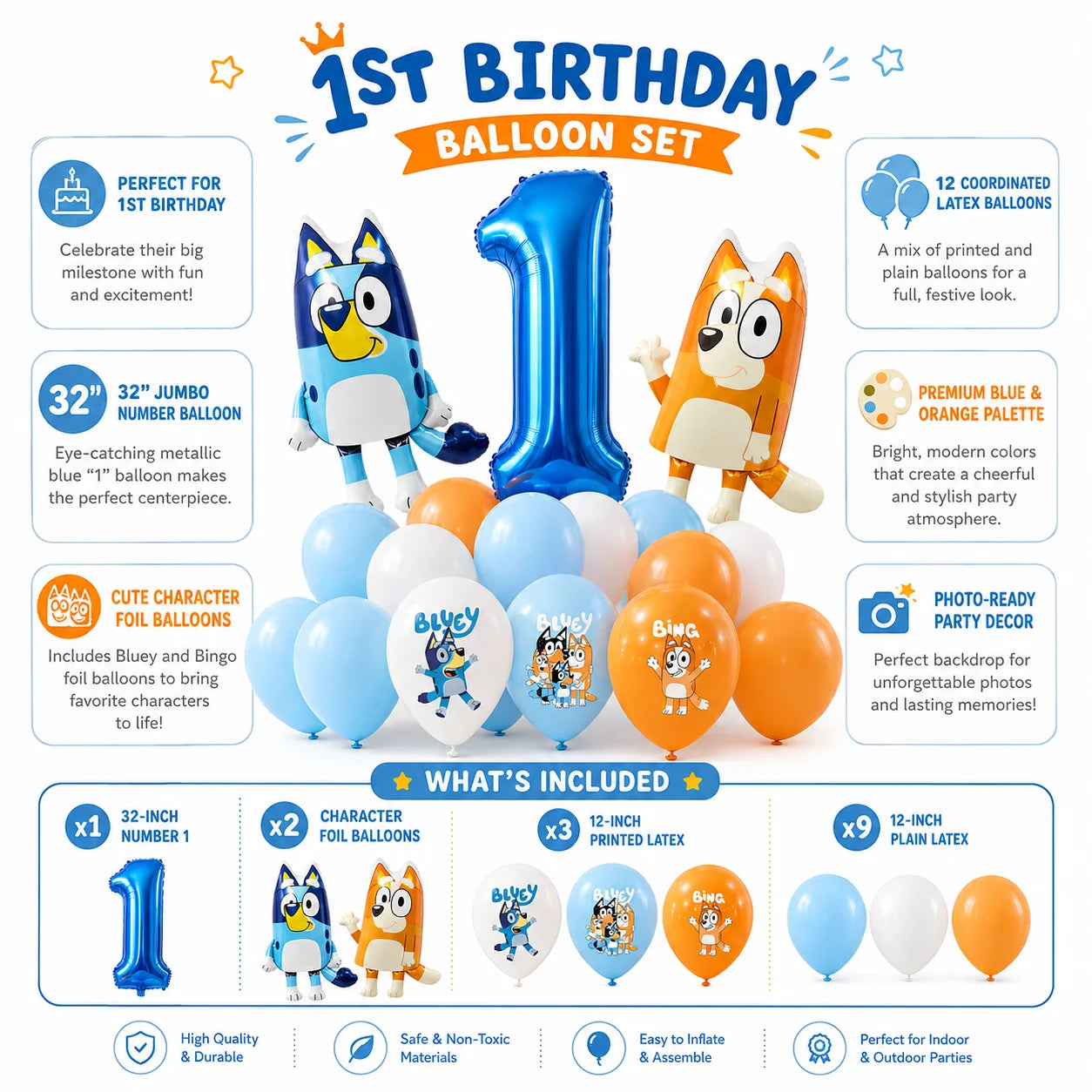 Bluey 1th Birthday Decorations Balloon Set Bluey Bingo Foil Balloons Latex Balloons Party Supplies for Kids Girls Boys