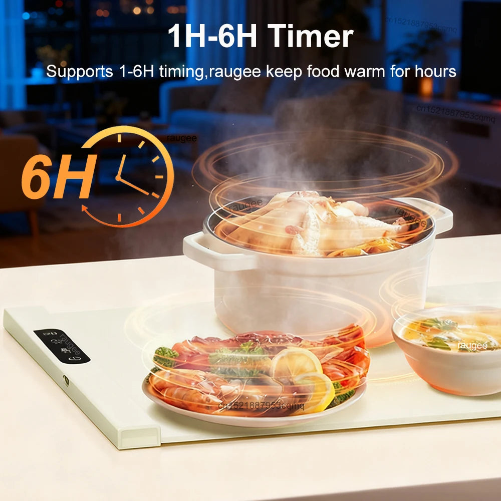 Electric Food Warmer Plate 10s Fast Heating Food Warmer Mat Foldable Dining Table Food Warming Tray Tem Settings Food Heat Plate