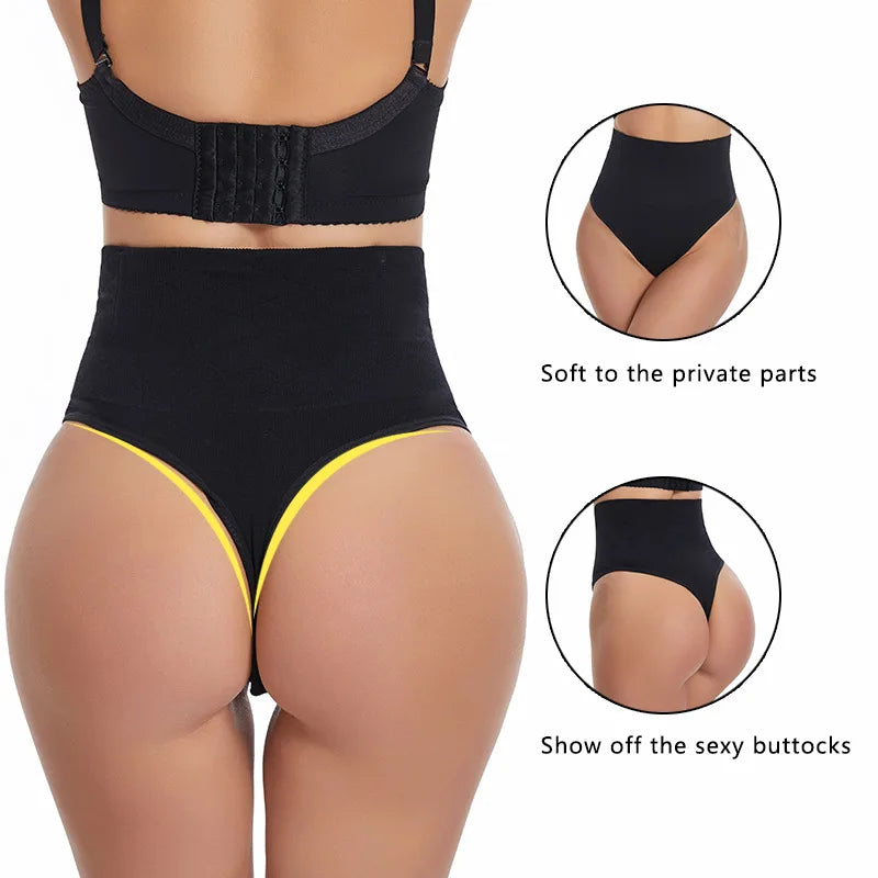 Thin Thong Women's Strong Hip Lift Tummy Control Panties with Fishbone Steel Boning Waist Cincher Mid-High Waist Shaper