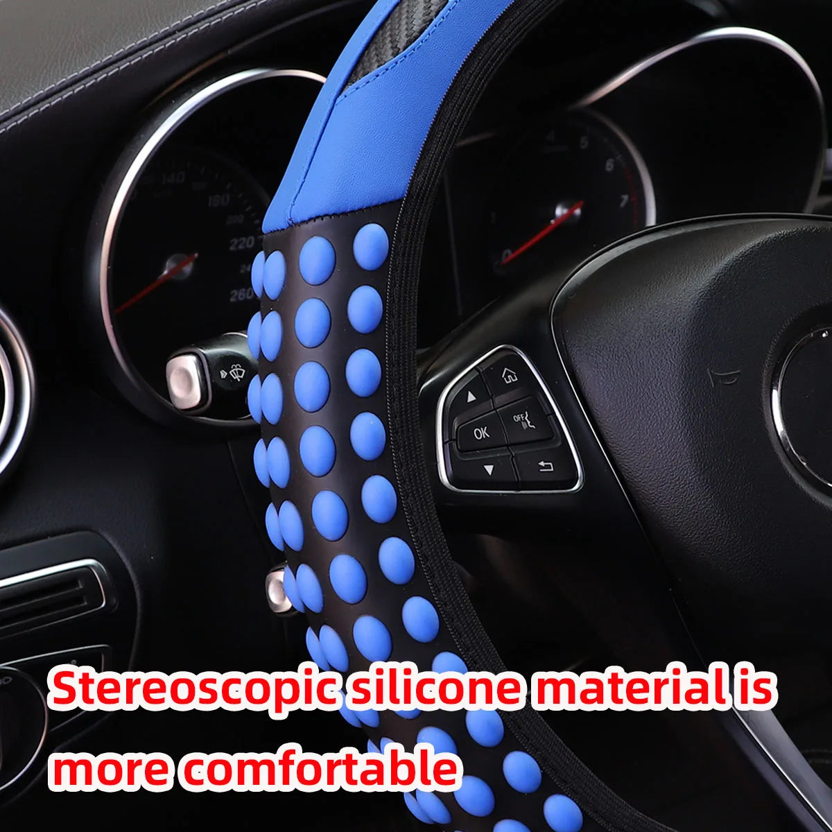 Automotive Products Carbon Tiny Silicone Massage Pellet Leather Steering Wheel Cover without Inner Ring Fits 14.5-15 Inches
