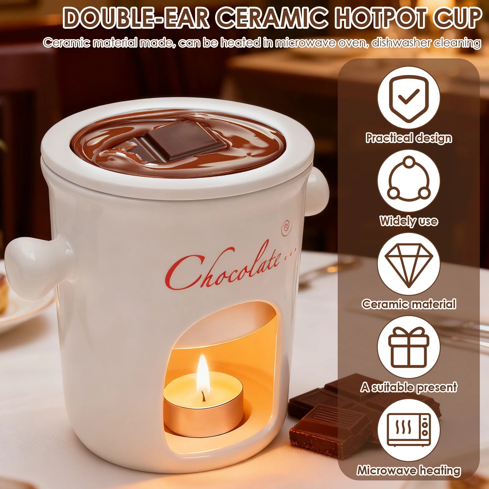 280ml Fondue Pots Fondue Mug Personal Mini Chocolate Cheese Ice Cream Fondue Maker Kit Individual Butter Melter Cup Small Warmer