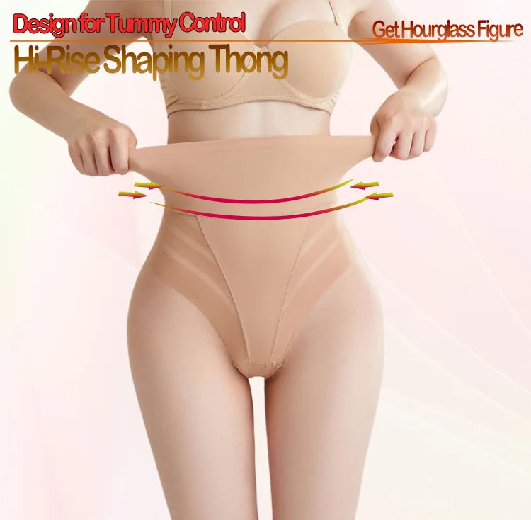 Women's High Waist Thong Style Shapewear Tummy Control Waist Trainer Hip Lift Body Shaping Pants Plus Size Striped Mesh Thong