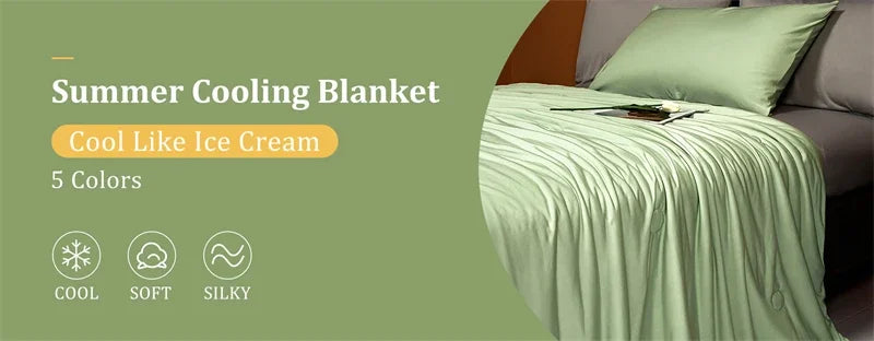 Cooling Blanket for Bed Silky Air Condition Comforter Lightweight Cooled Summer Quilt with Double Side Cold & Cooling Fabric