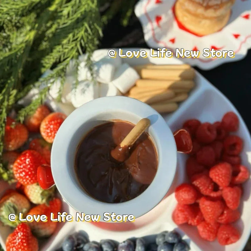 Ceramic Chocolate Hot Pot Cup, Gourmet Cheese Creative Coffee MUG Swiss Ice cream Christmas Party With Fork
