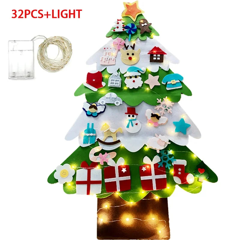 DIY Felt Christmas Tree Wall Hanging Artificial Xmas Tree with Santa Claus Snowflakes Ornament New Year Party Supplies Gift