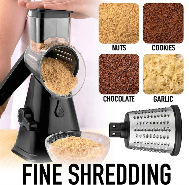 LMETJMA Rotary Cheese Grater with Handle Manual Vegetable Graters Shredder Slicer Nuts Grinder with Strong Suction Base JT122