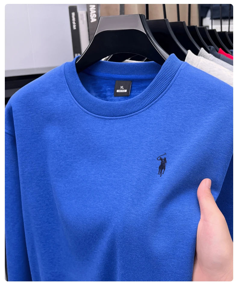 Designer brand men's round neck sportswear autumn new item thickened warm luxury pony print loose casual Paul pullover