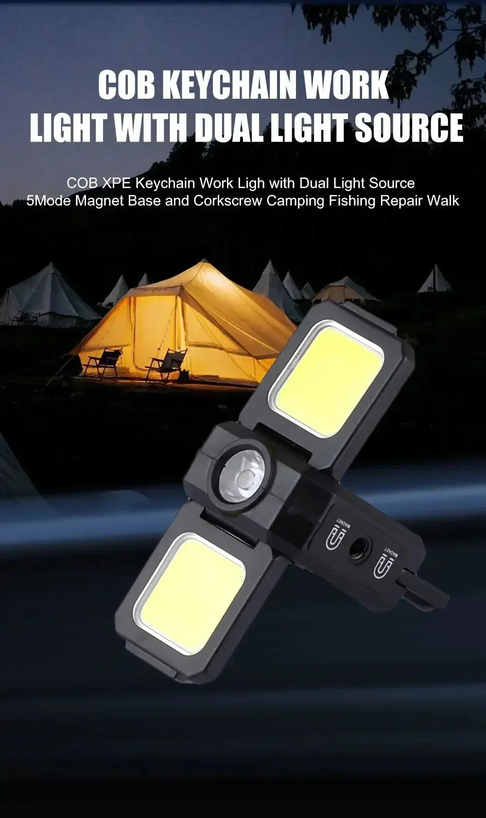 Bright COB Keychain Flashlight,Rechargeable Mini Work Light Magnetic Portable Pocket Lamp for Camping Fishing Hiking Emergency