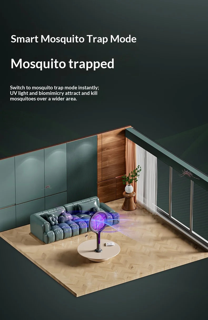 Rotating Head Bug Zapper Racket Rechargeable Electric Fly Swatter Fly Killer and Mosquito Trap Lamp for Indoor and Outdoor