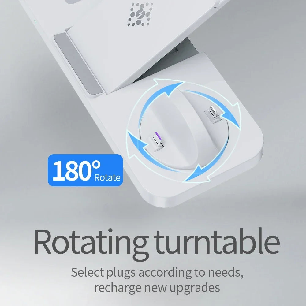 Foldable 6 In 1 Wireless Charger Stand For iPhone 15 14 13 12 11 X Apple Watch 8 7 6 5 4 3 2 Airpods Fast Charging Dock Station