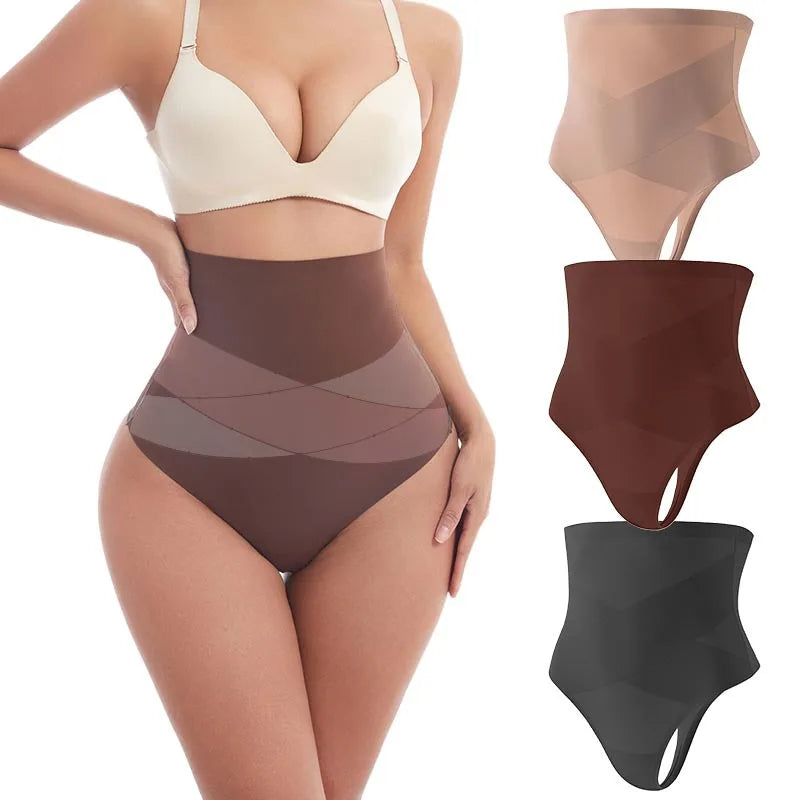 Women's High Waist ThongT-backCross X Shaping Tummy Control Panties Strong Body Shaping Waist Cincher Hip Lifter Seamless
