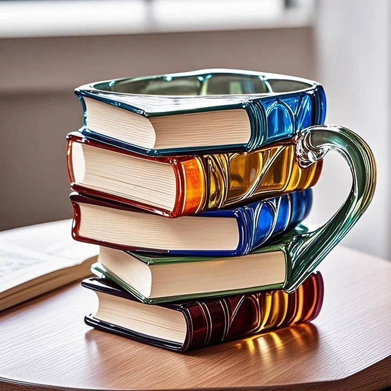 Creative Painted Book Mug 11oz Novelty 3d Painted Books Coffee Mug Unique Colorful Resin Books Stack Coffee Cup Collection Gifts