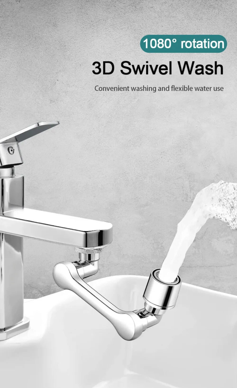 2Pcs Universal 1080° Rotation Faucet Extender Washbasin Robot Arm Tap Dual Mode Sprayer Head Bathroom Splash Proof Swivel Faucet
