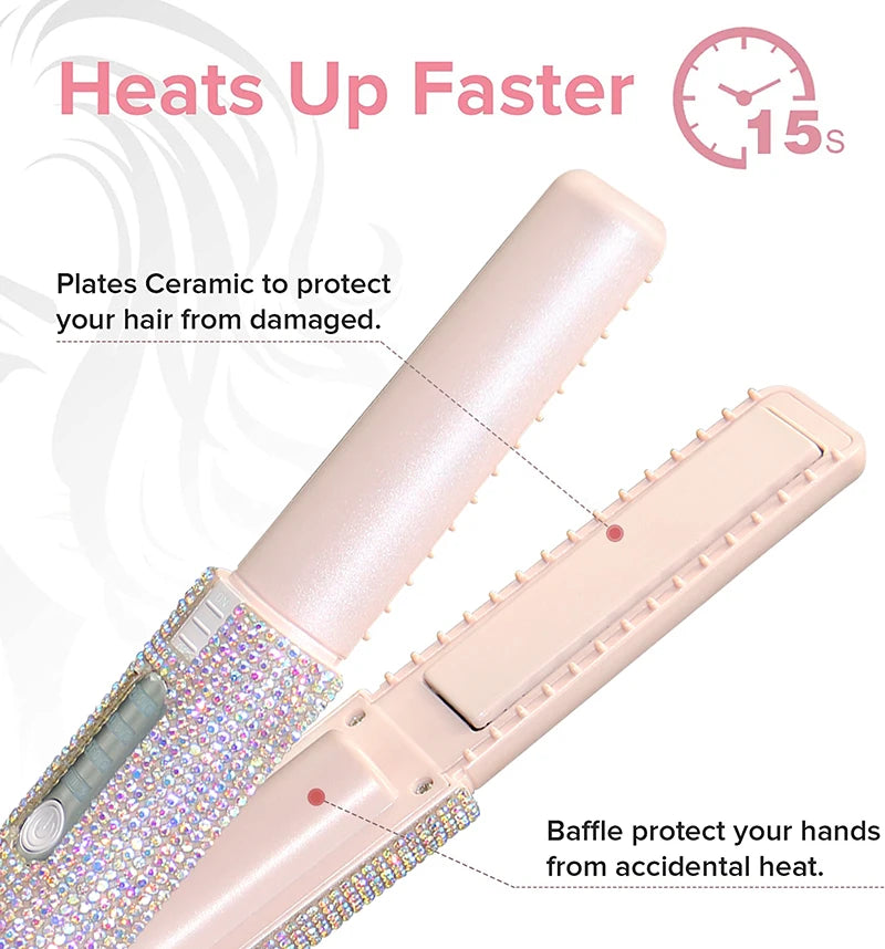 2-IN-1 Electric USB Hair Straightener Curler Fashion Colored Diamond  Design Wireless Travel Hair Straightening Styler Brush