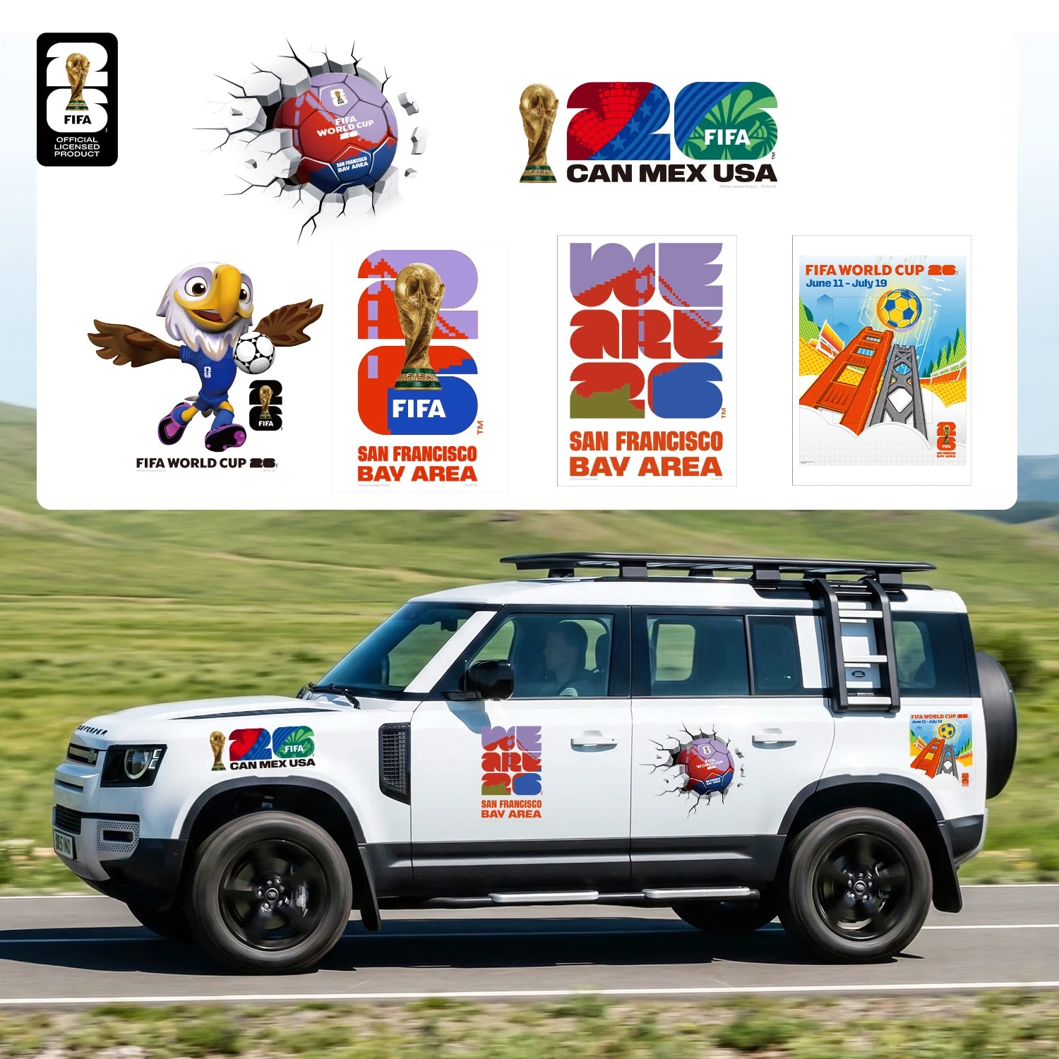FIFA World Cup 2026 Car Decal Official World Cup Car Sticker with Trophy, Host City & Mascot Design - Waterproof Sticker for Car