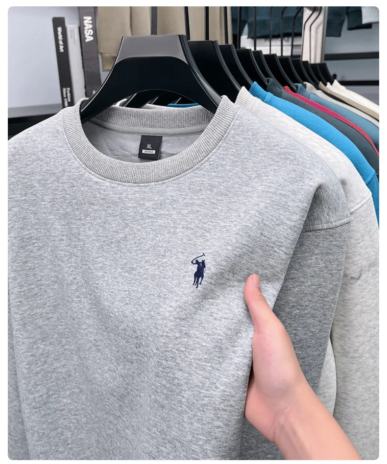 Designer brand men's round neck sportswear autumn new item thickened warm luxury pony print loose casual Paul pullover