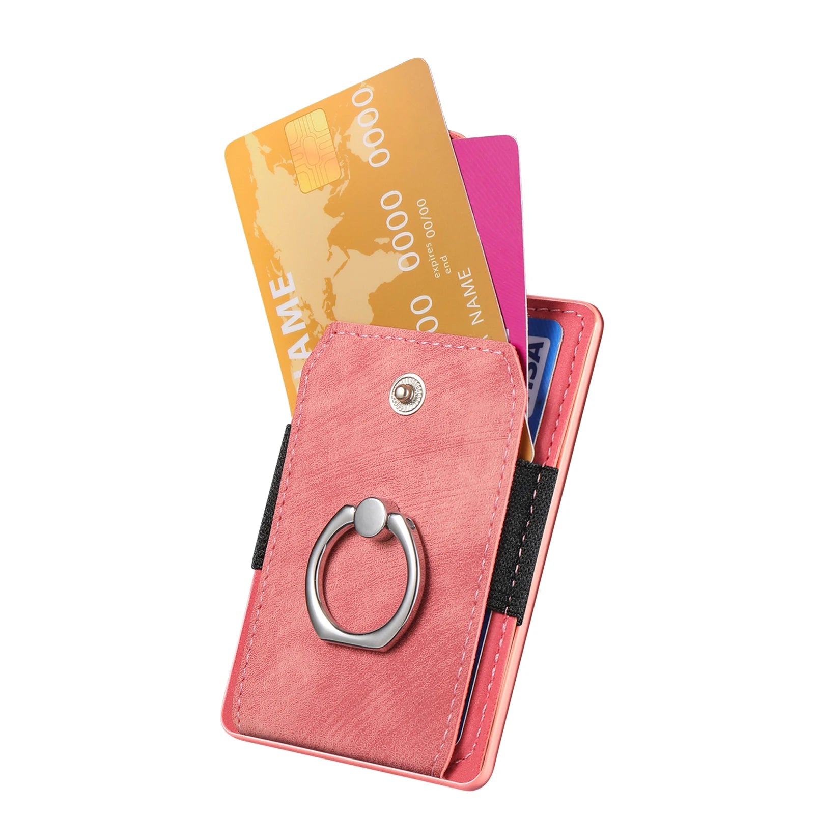 Phone Holder Wallet Case Card Slot Holder PU Leather Back Sticker Adhesives With Ring Stand For Mobile Phone iPhone Samsung