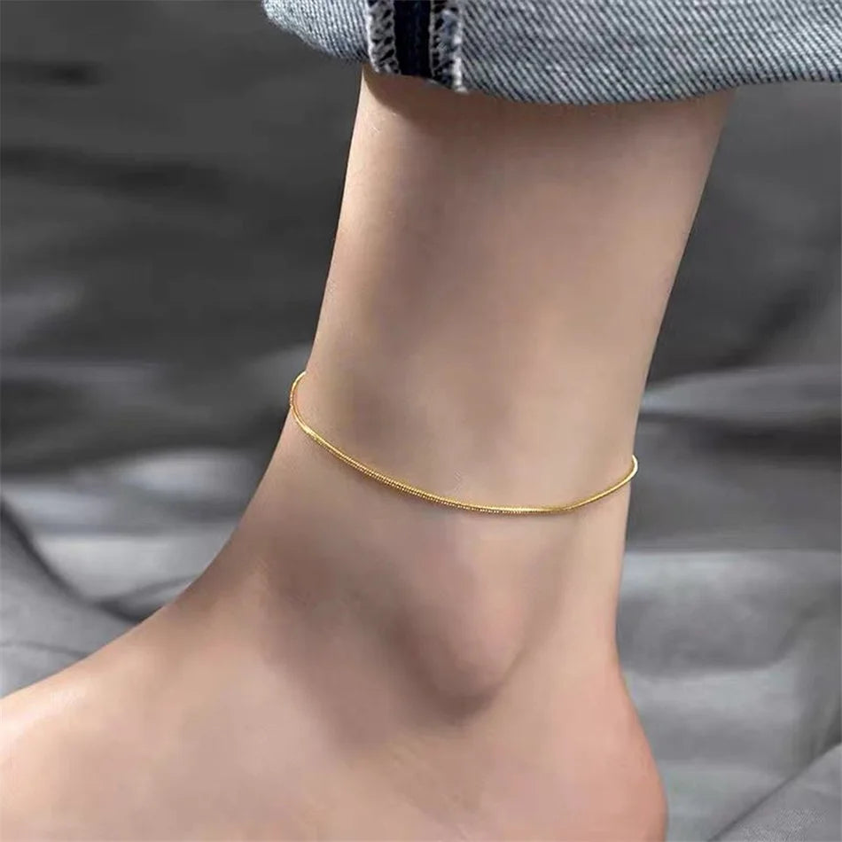 SUNIBI Stainless Steel Snake Chain Anklet for Women Summer Beach Gold Color Anklets Fashion Jewelry Dropshipping Wholesale