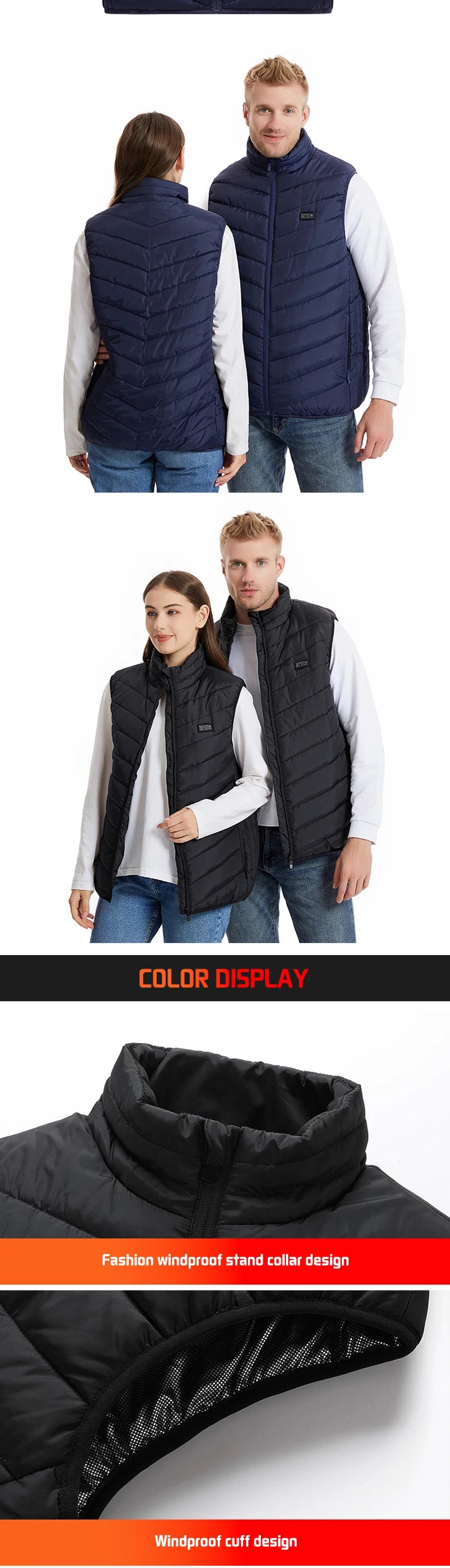 TODWARM Heating Vest Blue Men's Jacket Heated Winter Women's Heated Jacket Thermal Vest Warmer Outdoor Sports Jacket