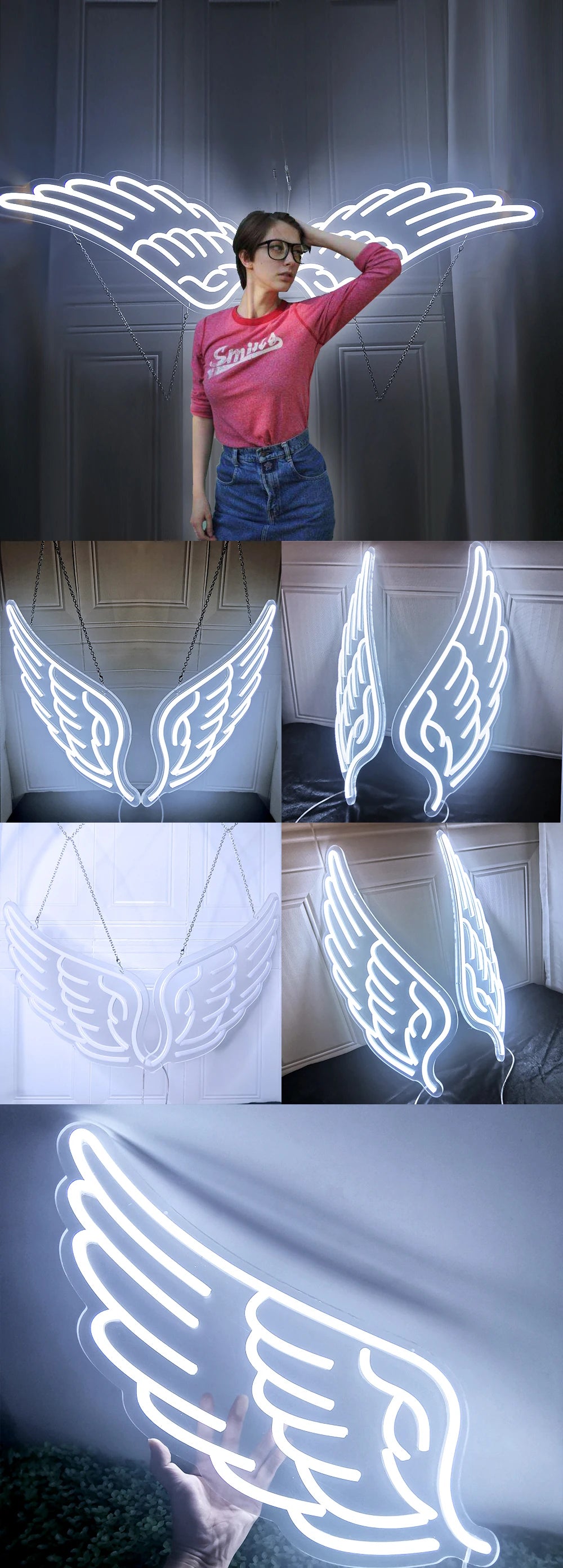 DECO Angel Wing Pink Led Neon Signs(22x14 inch) Led Signs Wall Decor for Girl Bedroom Kids Room Wedding Decor
