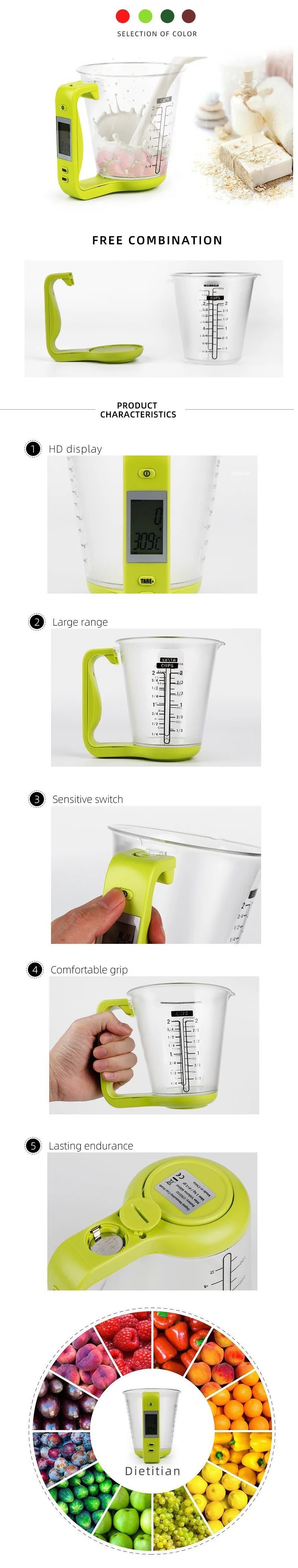 1pc Kitchen Scales with LCD Display 1000g/1g Measuring Cup Kitchen Mixing Bowl Temperature Measurement Cups Kitchen Baking Tools
