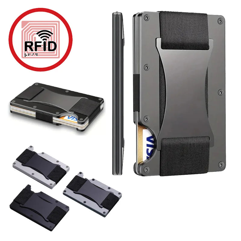 New Slim Fashion RFID Protection Card Holder Men Women Aluminum Wallet Elasticity Back Pouch ID Credit Case Unisex Travel Purse