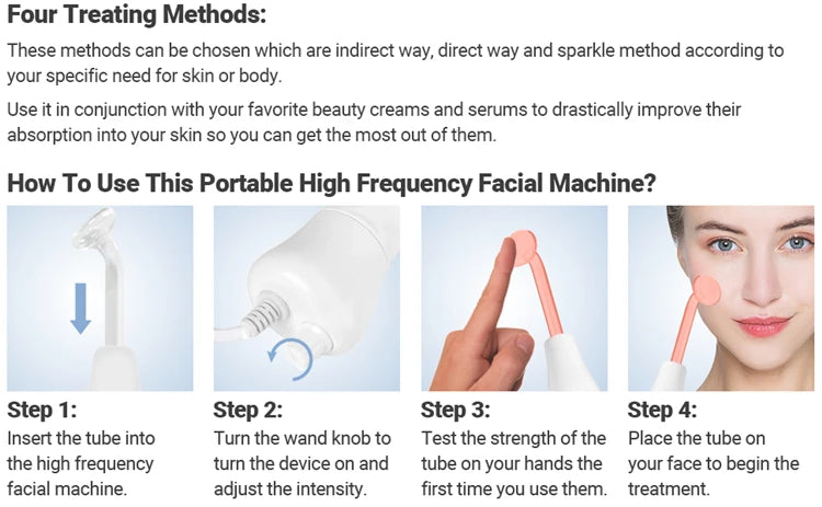 4 in 1 Electrode Glass Tube Machine High Frequency Skin Spot Acne Wand Facial Spa Face Skin Care Electrotherapy