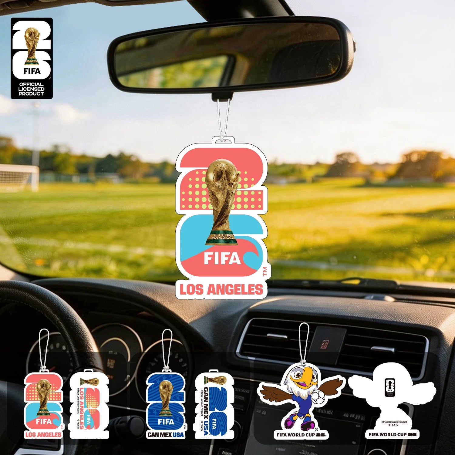 FIFA World Cup 2026 Official 3 Pack Car Air Freshener with Trophy Mascot & Host City Design, Long Lasting Scent for Car & Home