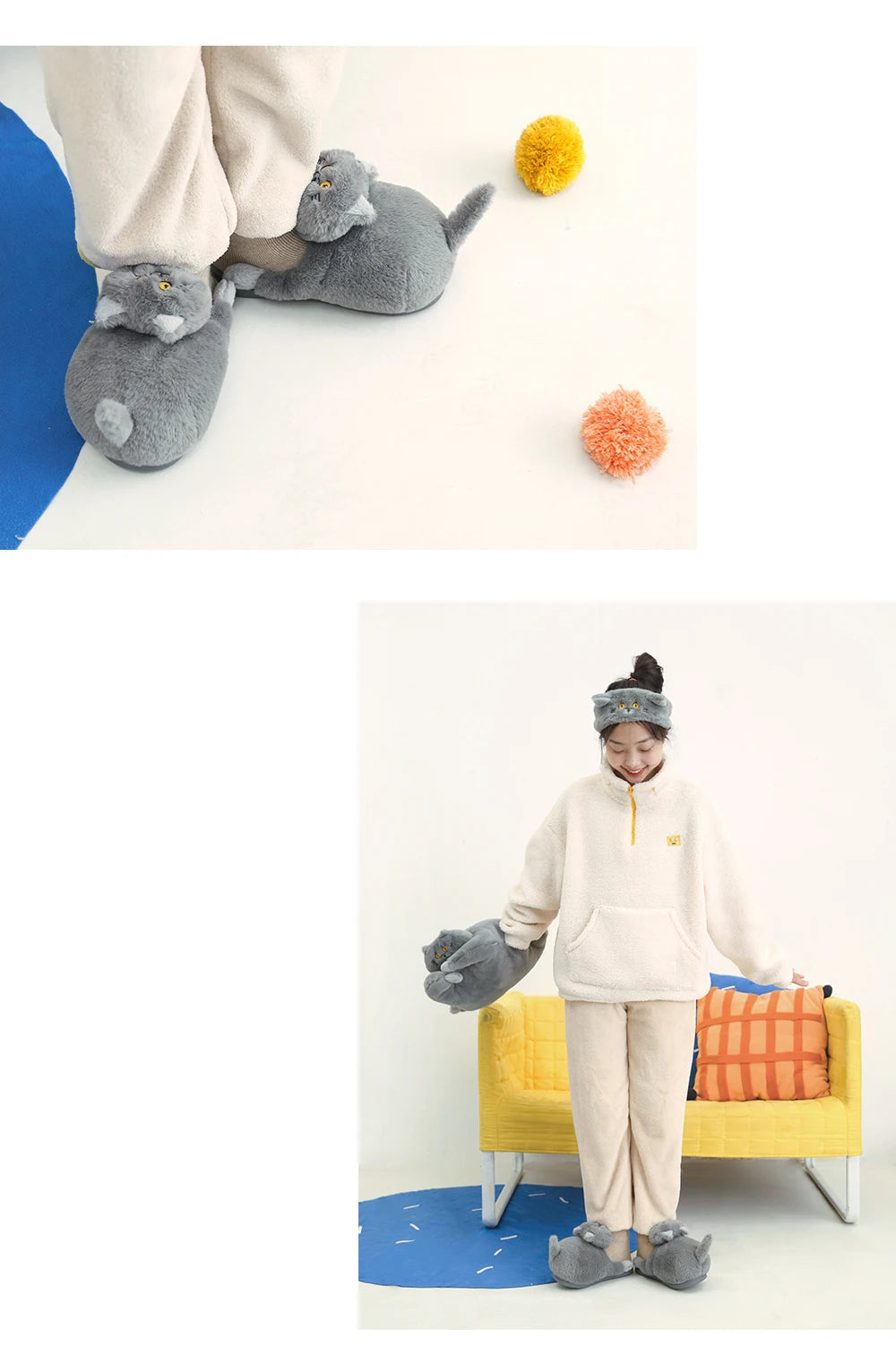 Cuddly Hug Cat Slippers Women Winter Home Fur Slides Kawaii Floor Shoes Furry Slippers Girl Kitty Mules Funny Cute Gift Slippers