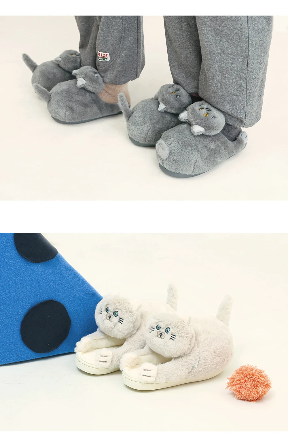 Cuddly Hug Cat Slippers Women Winter Home Fur Slides Kawaii Floor Shoes Furry Slippers Girl Kitty Mules Funny Cute Gift Slippers